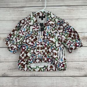A.Z.I. New York Pretty Please Chain Print 1/2 Sleeve Jacket Womens XS White NEW‎